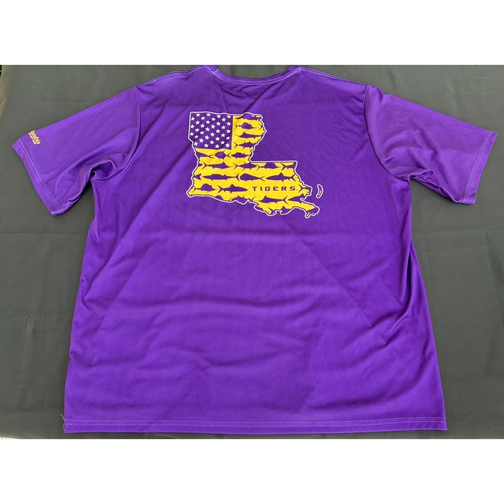 Columbia PFG LSU Tigers Shirt Mens XL Purple Fishing Omni Shade NCAA College